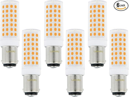 BA15D Led Bulbs 6W Dimmable 120V,B15 Double Contact Bayonet Base,Soft Warm White 3000K,60W JD Type T3/T4 Halogen Equivalent Replaces for Pendants Ceiling Fans Sewing Machine Light(6-Pack)