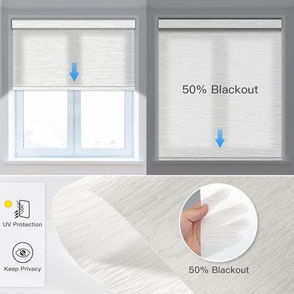 Tokblind Motorized Light Filtering Roller Shade Fabric Covered Valance and Bottom Rod, Remote Control Electric Window Blind Compatible with Alexa via Hub, Custom Size (Texture White - Wrapped Fabric)
