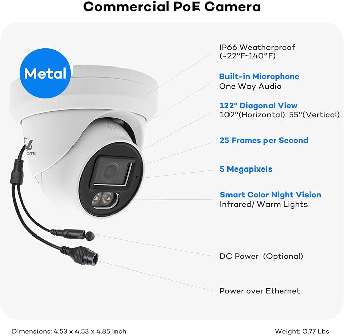 ONWOTE 8 Channel Security Camera System 6MP NVR, 4X 5MP 122° PoE IP Cameras