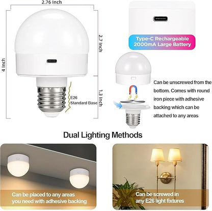 Yochoice Rechargeable Battery Operated Light Bulb with Remote & Timer, Dimmable Backup Magnetic LED Bulb with 15 Colors, Wireless Puck Light Bulb for Wall Sconce Lamps, Non-Hardwired, 2-Pack