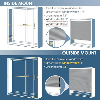 Motorized Cellular Shades with Remote Control, Blackout Electric Smart Blinds(Free Solar Panel) with Cordless, Windows Automatic Honeycomb Blinds, with Alexa Google, Grey, 31"× 64"