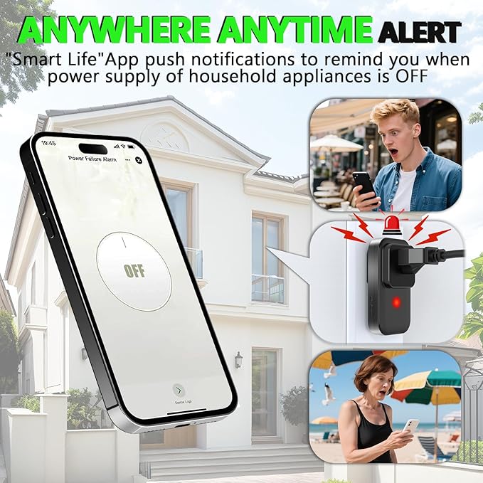 Power Failure Alarm WiFi, Freezer Power Outage Alarm with App Notifications & Loud 110dB & 3 Sirens, Smart Home Power Monitoring for GFCI Trips, Refrigerator, Sump Pumps, Aquarium