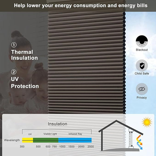 Changshade Custom Blinds Cellular Shades Blackout Cordless for Indoor Windows, Honeycomb Blind Room Darkening Black Out Shade for Bedroom, Bathroom, Nursey, Heat Light Blocking Easy Install, Taupe