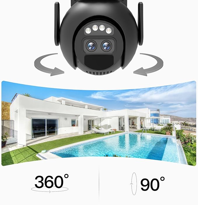 BEENOCAM Solar Security Cameras Wireless Outdoor, 360° PTZ Camera with Spotlight Siren/Motion Detection/Human Tracking/Color Night Vision/2.4GHz Wi-Fi/2-Way Audio/Waterproof