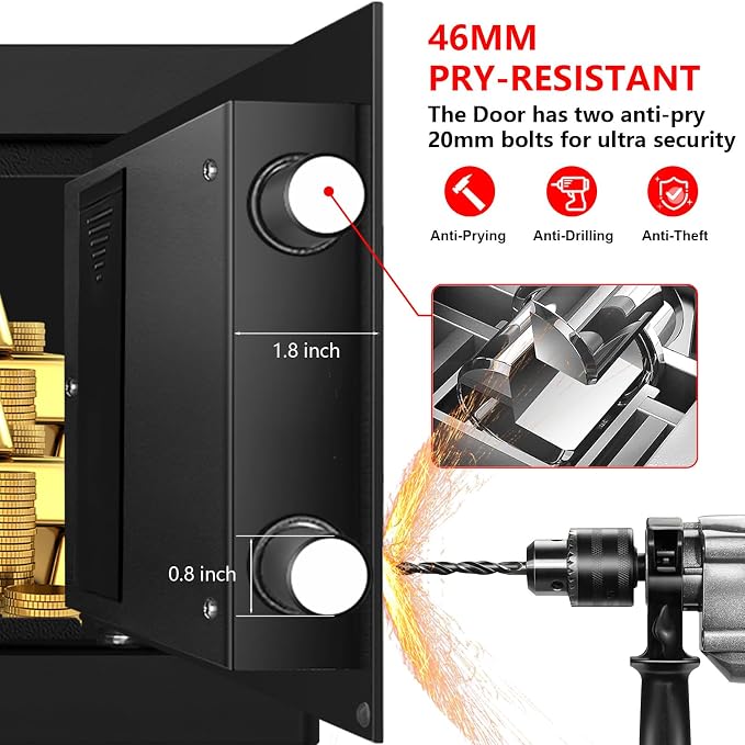 1.3 Cub Small Safes for Home Use Fire and Water Proof, Digital Security Fireproof Safe Box with Combination Lock, Smart Alarm System and Removable Shelf, Fire Safe for Home Documents Valuables