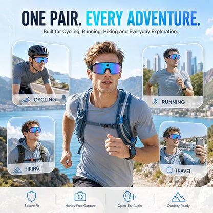 AI Smart Glasses with Camera, 1080P Video Recording Sunglasses, ChatGPT Voice Assistant, Dual Mic ENC & Bone Conduction Open-Ear Audio, 139 Languages Translation for Cycling Travel, 300mAh