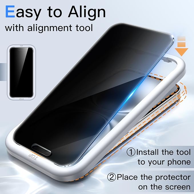 JETech 360 Degree Privacy Screen Protector for iPhone 16 6.1-Inch, 4-Way Anti-Spy Tempered Glass Film with Easy Installation Tool, 2-Pack