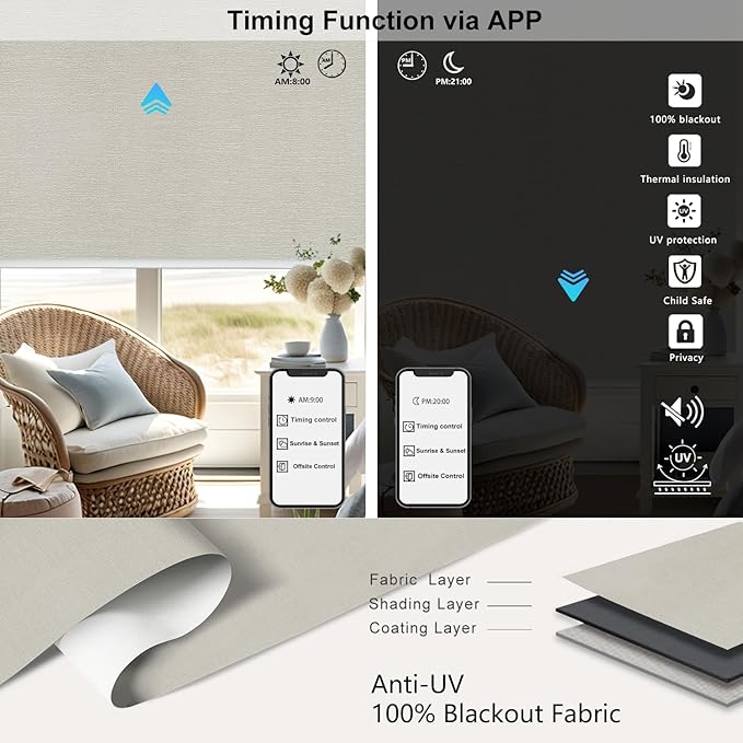 Aprilsmart Motorized Blinds with Remote,Compatible with Apple HomeKit Alexa Google Home- Voice and app Control,Motorized Roller Shades 100% Blackout Custom Size(Bermuda Platinum-22)