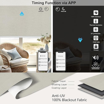 Aprilsmart Motorized Blinds with Remote,Compatible with Apple HomeKit Alexa Google Home- Voice and app Control,Motorized Roller Shades 100% Blackout Custom Size(Bermuda Platinum-22)