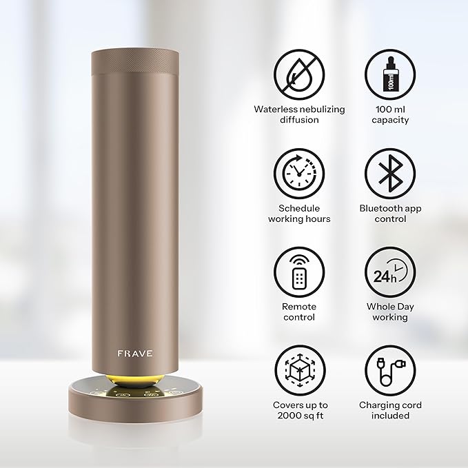 Tower Waterless Scent Diffuser, 2000 Sq Ft Coverage, Luxury Hotel Scent Oil Diffuser for Large Room, Home, Office, Hotel, Remote & App Control, Essential Oil Cold Air Machine, Almond Cream