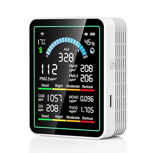 Air Quality Monitor Indoor, 10 in 1 Portable Smartair Quality Tester for CO2 | CO | TVOC | HCHO | Temp | AQI | PM0.3-1 Detection Suitable for Home, Cars, Plants, Pets and Hotels