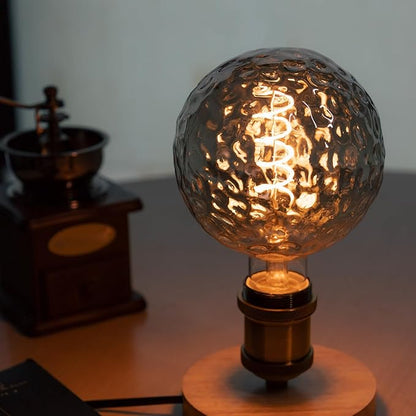 G40 LED Edison Bulb, Smoke Gray Hand-Blown Hard Glass, 4W (25W Incandescent Equivalent), 110-130V, E26, 2000K Warm Yellow Light, 200LM, Dimmable, for Indoor Decorative Lighting (Meteorite)