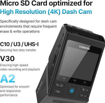 256GB Dashcam Pro microSD Card with Reader Adapter, C10, V30, UHS-I, Class 10, A2, High Speed Memory Card for 4K UHD Video, Read Speed up to 100 MB/s microsdxc