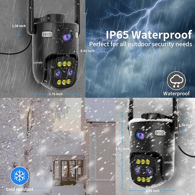 Luovisee 4 Pack Wired Home Camera Outdoor/Indoor with 2K Color Night Vision,AI Human Auto Zoom and Tracking,Pan-Tilt 360° View,Two-Way Audio,Triple-Lens 2.4G/5G WiFi,24/7 Recording,Waterproof