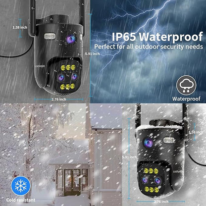 Luovisee 4 Pack Wired Home Camera Outdoor/Indoor with 2K Color Night Vision,AI Human Auto Zoom and Tracking,Pan-Tilt 360° View,Two-Way Audio,Triple-Lens 2.4G/5G WiFi,24/7 Recording,Waterproof