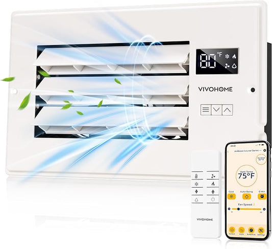 VIVOHOME Register Booster Fan - 6'' x 10'' Opening with Adjustable Louver | Smart Thermostat & 10-Speed WIFI App Control - AC Vent Fan for Floor, Ceiling, Wall - Quiet Operation (White)