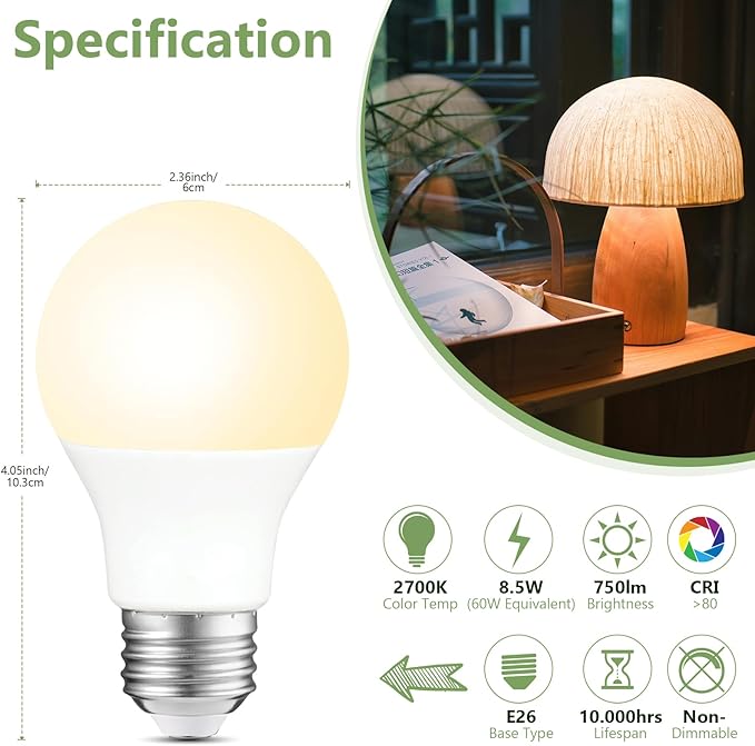 Sigalux 64 Pack A19 LED Light Bulbs Dimmable,100W Equivalent 1500 Lumens, 5000K Daylight, E26 Base, 15000-Hour Lifespan, 14W Energy Saving LED Bulbs, Ideal for for Living Room & Bedroom Lighting