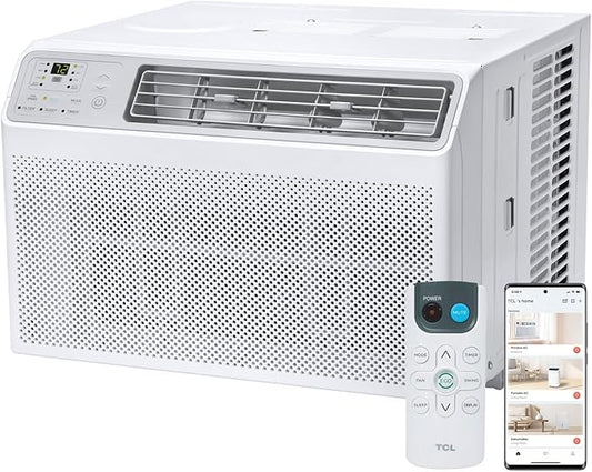 TCL 14000 BTU Smart Window Air Conditioner, Best Compact Energy Efficient AC Unit, Fan & Dehumidifier for Rooms Up To 700 Sq. Ft., Remote Control, Works with Alexa, Google Assistant & TCL Home App