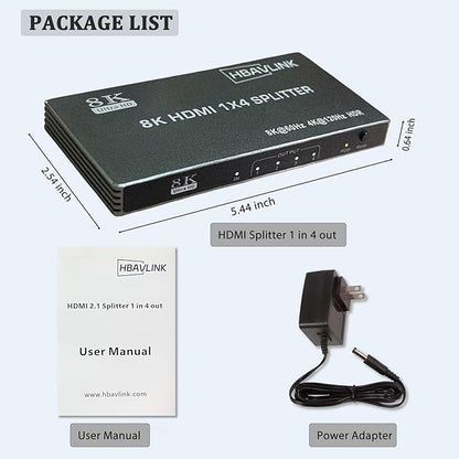 HDMI Splitter - HDCP, HDR, Dolby/DTS5.1/7.1 - Compatible with Firestick 4k Max, PS3/PS5 & Elgato HD60s/x/Pro, Apple TV 4K, Retrotink, Roku soundbar, NOT for Phone (HB-SP104G)