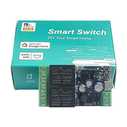 2 Channels WiFi Smart Switch, DC 5V 12V 24V 36V Passive Output Relay Module Ewelink APP WiFi Control Compatible with Alexa/Google Home