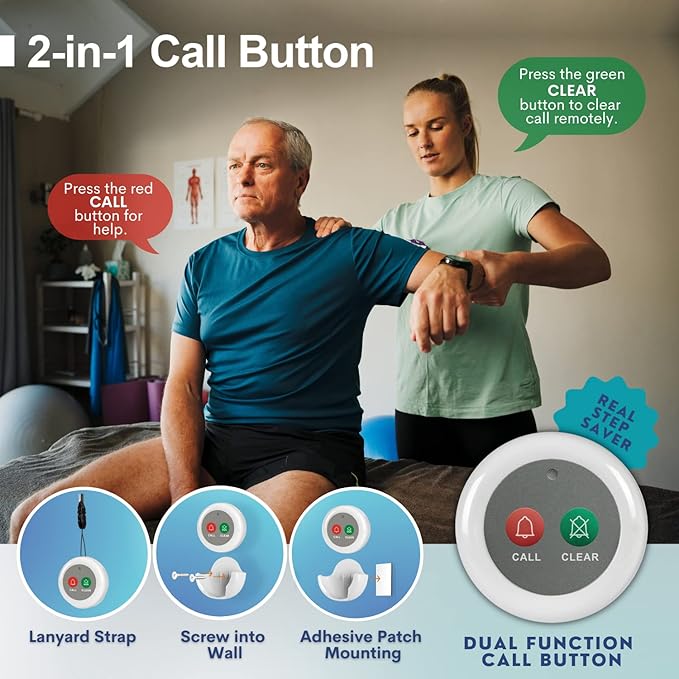 Nurse Call System Caregiver Pager Call System with 10 Dual Function Call Buttons and 1 Central Monitoring Unit for Clinic Restaurant Assisted Living Nursing Home Patients Residents