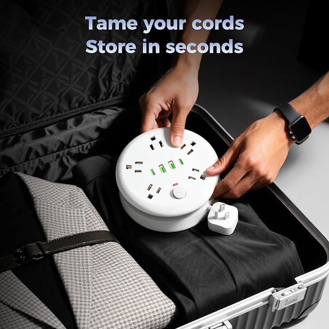 Power Strip Surge Protector-6.56 ft Retractable Travel Extension Cord Portable Powerstrip with 5 Outlet 2 Smart USB Port 2 USB C for Home Office Travel White