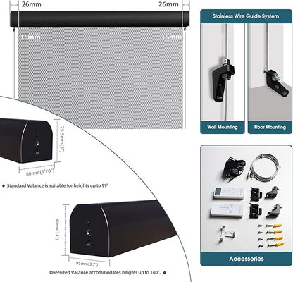 Motorized Outdoor Roller Shades,Patio Roll Up Blind Work with Alexa,Google Home,Apple Homekit,Remote Control Sun Shade,Waterproof &Windproof Smart Blinds for Porch,Sirus Light Grey,3% openess