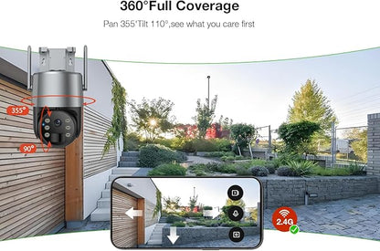 2K 3MP Tuya Solar Security Camera, Wireless Outdoor WiFi Camera w/ 360° PTZ, IP65, Battery Powered Surveillance Home Cam w/ Color Night Vision, PIR Sensor, 2-Way Audio, SD/Cloud Storage, App Alerts