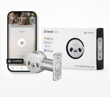 Level Bolt Smart Deadbolt - Make Your Lock Smart Without Changing Keys or Hardware - Matter-Over-Thread Plus Apple Home Key - Keyless & Remote Access via Apple, Alexa, Google Home, SmartThings
