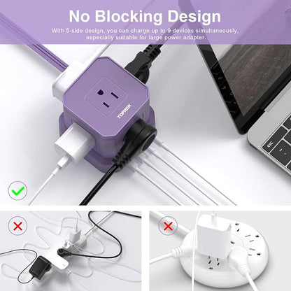 Power Strip with USB, 10 FT Flat Extension Cord with 5 Outlets, 2 USB-C & 2 USB-A, Compact Desk Charging Station for Home Office, Dorm, Hotel, Travel, 700J Surge Protection