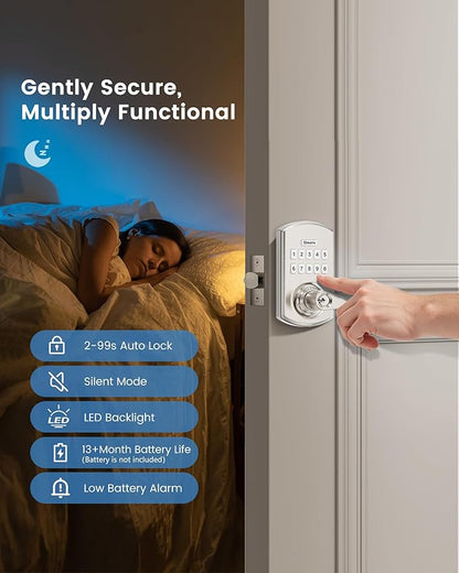Hidalife Keypad Door Lock with Handle, Keyless Entry for Front Door, Manual Passage Mode, Satin Nickel