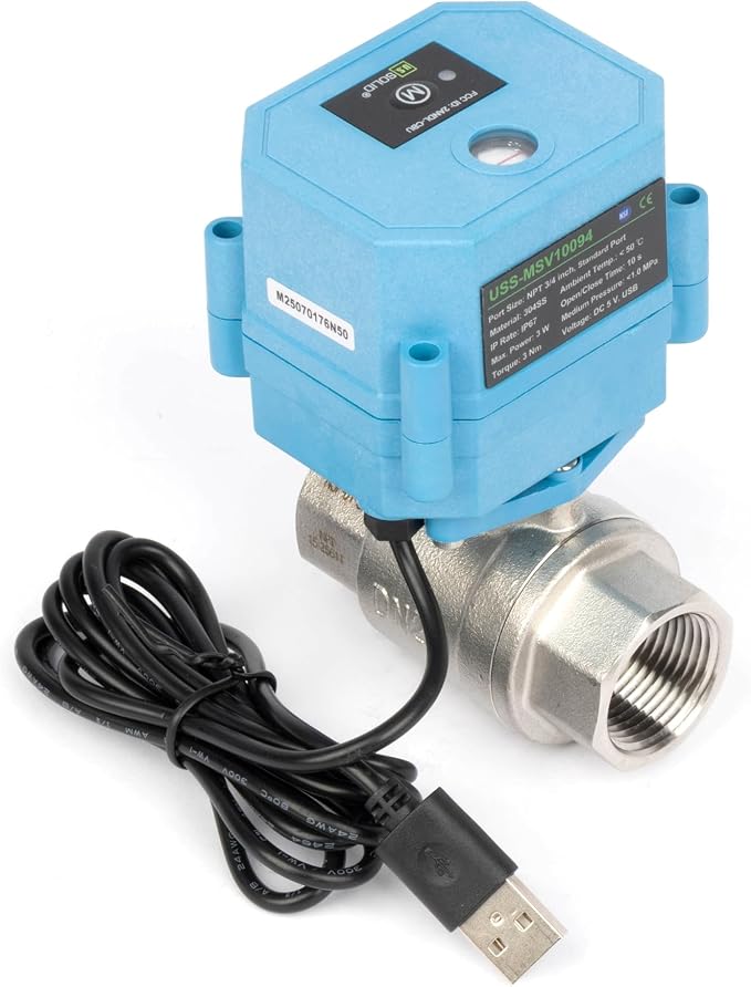 U.S. Solid WiFi Smart Motorized Ball Valve 3/4 inch NPT for Water Control, Irrigation, 2 Way 304SS Electric Valve, USB Powered, Status Indicator, Flow Direction, Remote On/Off Control, NSF Certified