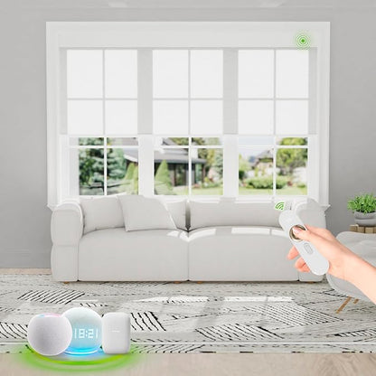 Motorized Blinds with Remote [Light Filtering] Smart Blinds Compatible with Alexa Google HomeKit, 70% Blackout Automatic Roller Shades for Indoor Windows, Customized Size, Linear Moonlight