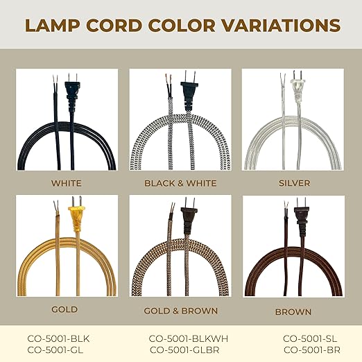 Royal Designs, Inc. Lamp Cord Molded Plug with Dimmer Switch, Stripped Ends Ready for Wiring, 8 ft long, Black, SPT-1 UL Listed (CO-5001D-BLK-8-1)