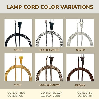 Royal Designs Lamp Cord Molded Plug with Rotary Dimmer Switch, Stripped Ends Ready for Wiring, 8 ft long, Silver, SPT-1 UL Listed