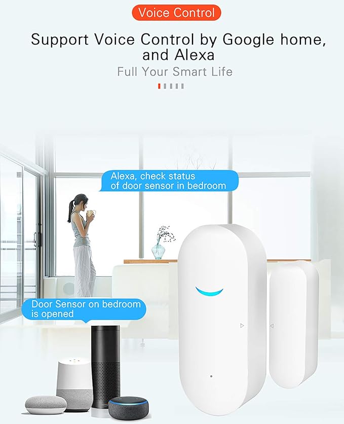 4 Pack WiFi Door Window Sensor Detector: Wireless Security Alarm Door Sensor, Tuya Door Open Contact Sensor, Compatible with Alexa,Google Home,Siri, Smart Door Sensors for Home Business Security
