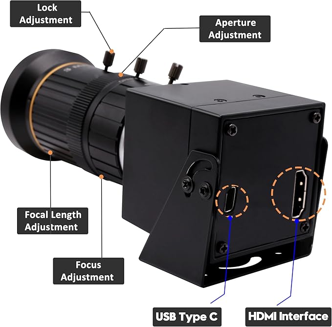 SVPRO 4K 60fps HDMI Camera USB3.0 Streaming Webcam with 5-50mm Manual Telephoto Lens 10X Optical Zoom H.264 Industrial Microscope Close-Ups Camera,USB and HDMI Dual Ouput