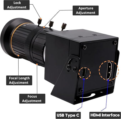 SVPRO 4K 60fps HDMI Camera USB3.0 Streaming Webcam with 5-50mm Manual Telephoto Lens 10X Optical Zoom H.264 Industrial Microscope Close-Ups Camera,USB and HDMI Dual Ouput