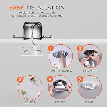 HALO RA 6 inch LED Recessed Light Trim with Adjustable Gimbal, Selectable Lumens and Selectable Color Temperature, Dim-to-Warm Feature, Damp Location Rated RA56LS9FSD2W1EWH