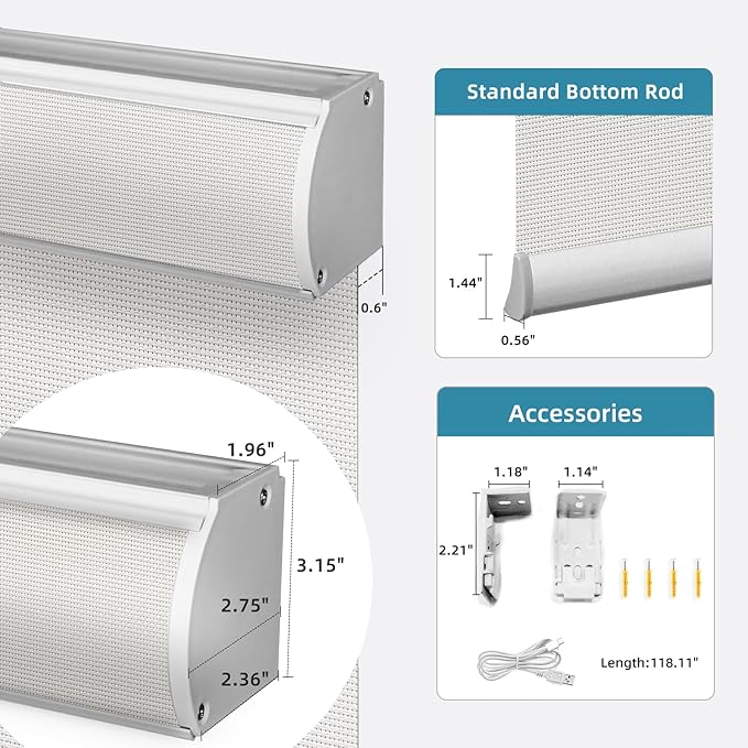SmartWings Motorized Roller Shades 5% Openness Work with Homekit, Alexa SmartThings Google, Zigbee Motor Smart Blinds for Windows, Cordless Remote Control Window Shades, Rechargeable, Customized, Ice