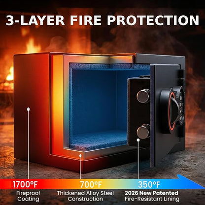 [2026 0.5H 1700°F] Mini Fireproof Safe, 14.8Lbs Heavy Duty Fire Safe Box
