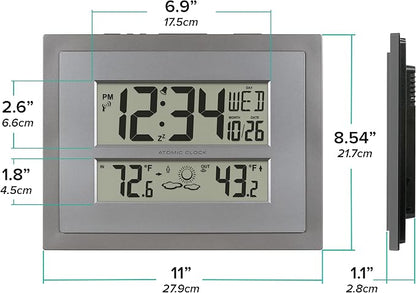 La Crosse Technology 512-85937 Gray Atomic Digital Clock with Temperature | Color: Gray/Silver, Forecast, Atomic Time, DST reset, Crescendo Alarm, Wireless 330ft range transmits Outdoor temperature