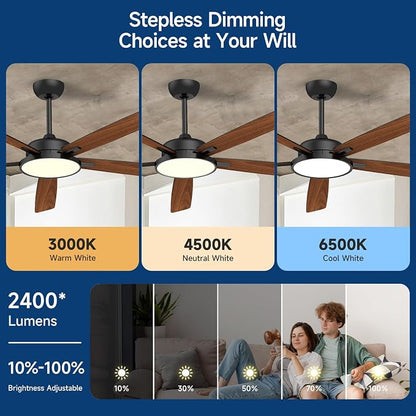 Roomratv 62 Inch Smart Ceiling Fan Compatible with App/Alexa/Google home | Black,Beep-Off Function,Ultra Quiet,Bright and Dimmable Led Light,Energy saving,Reversible，Indoor/Outdoor Use