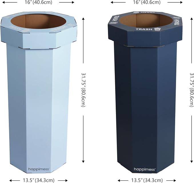 happimess Fleur 25 Gal Trash Can Bin, Tide Pool Blue/Denim Blue, Set of 2