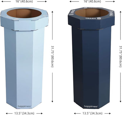 happimess Fleur 25 Gal Trash Can Bin, Tide Pool Blue/Denim Blue, Set of 2