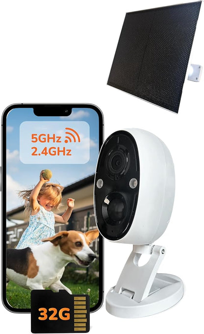 SensForge 2.5K Solar Powered Outdoor Battery Camera, Dual-Band WiFi, Free AI Human & Pet Detection, 2-Day Cloud + 32GB SD Storage, Spotlight Night Vision, Magnetic Mount, Optional AI + Storage Upgrade