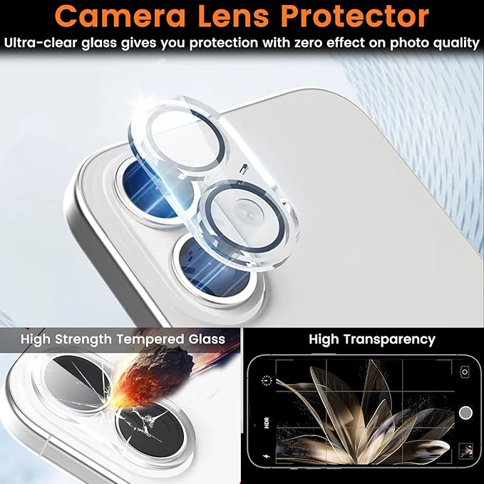 Lesakit 4+4 Pack Privacy Screen Protector for iPhone 16 Plus 6.7-Inch with 4 Pack Camera Lens Protector, Anti Spy Tempered Glass Film 9H Hardness Case Friendly