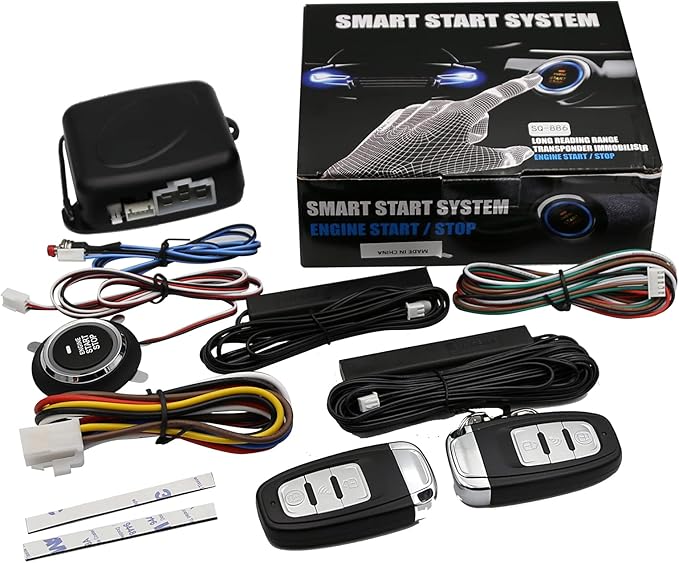 Passive Keyless Entry Car Alarm System PKE Engine Starter Push Button Vehicles Start/Stop Kit Safe Lock with 2 Smart Key (Upgrade)