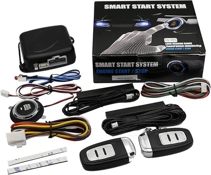 Passive Keyless Entry Car Alarm System PKE Engine Starter Push Button Vehicles Start/Stop Kit Safe Lock with 2 Smart Key (Upgrade)