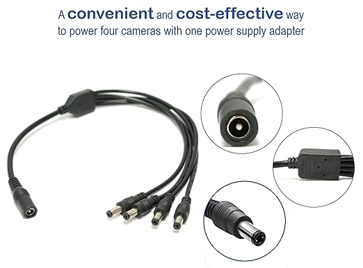 SOLTECH [2-Pack] 4Way DC Power Supply Splitter for Security Cameras 1 Female to 4 Male 5.5 * 2.1mm 4 Channel Y Adaptor for 12V CCTV Surveillance Cameras